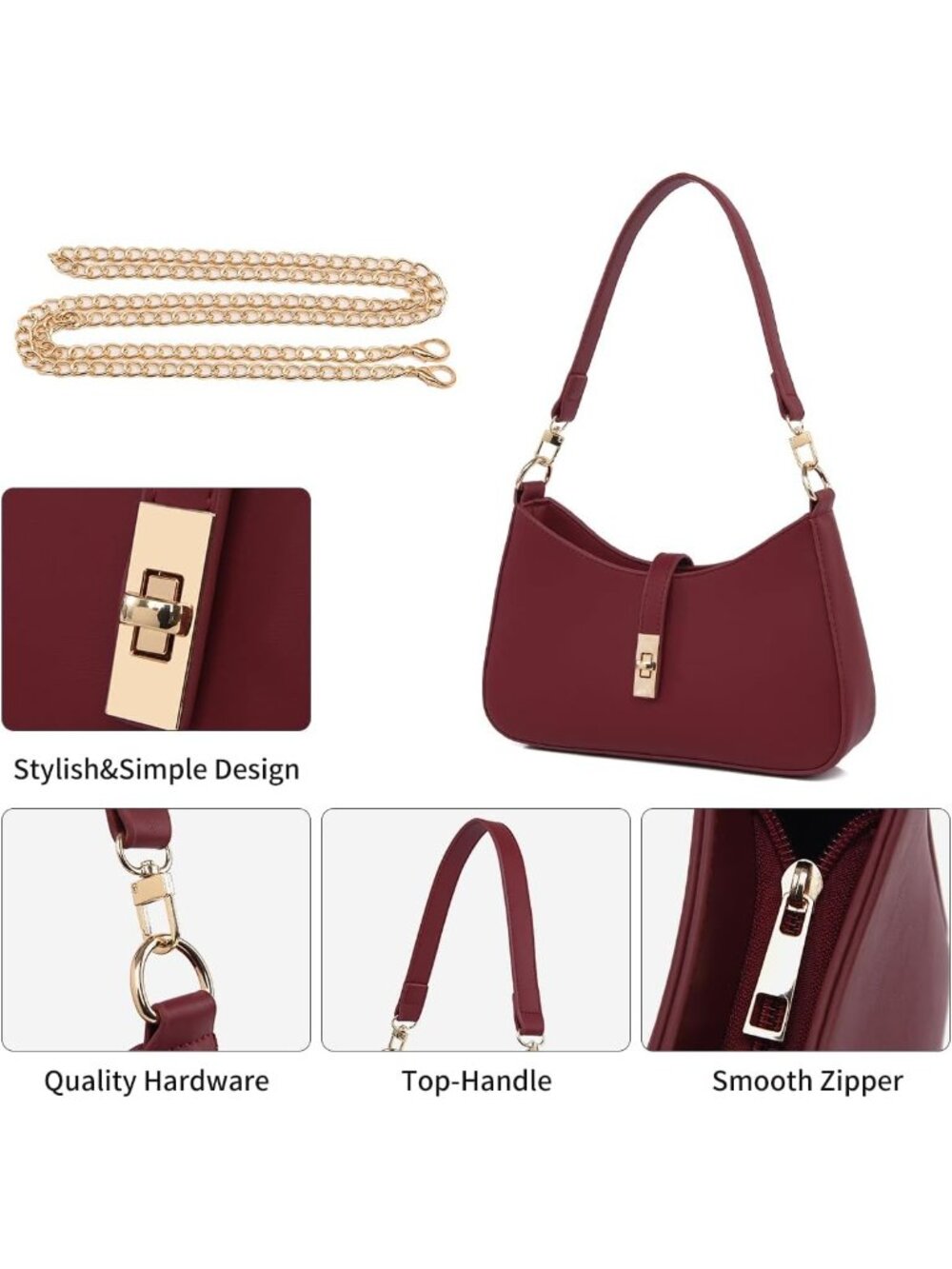 Women's Wine Red Premium Vegan Leather Twist Lock Crossbody Shoulder Bag - Picture 3 of 6